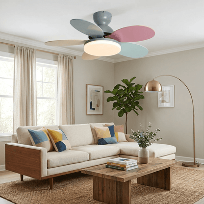 Ceiling Fan with Light and Remote for Bedroom & Living Room – Quiet LED Wood Grain Fan, Modern Low-Profile Open-Plan Ceiling Fan