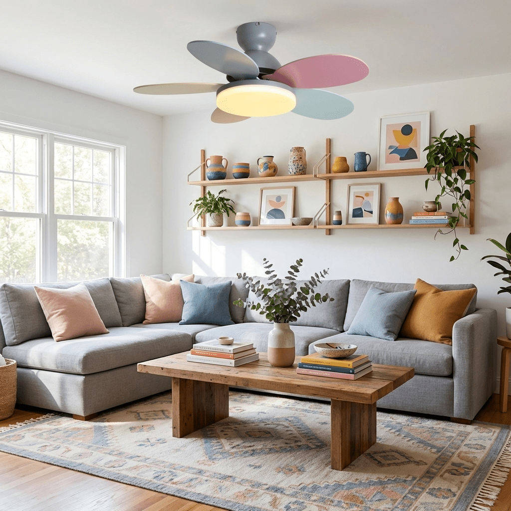 Ceiling Fan with Light and Remote for Bedroom & Living Room – Quiet LED Wood Grain Fan, Modern Low-Profile Open-Plan Ceiling Fan