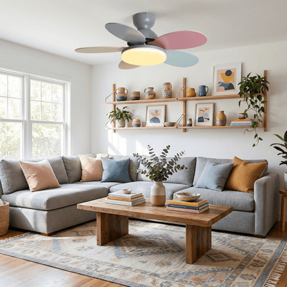 Ceiling Fan with Light and Remote for Bedroom & Living Room – Quiet LED Wood Grain Fan, Modern Low-Profile Open-Plan Ceiling Fan