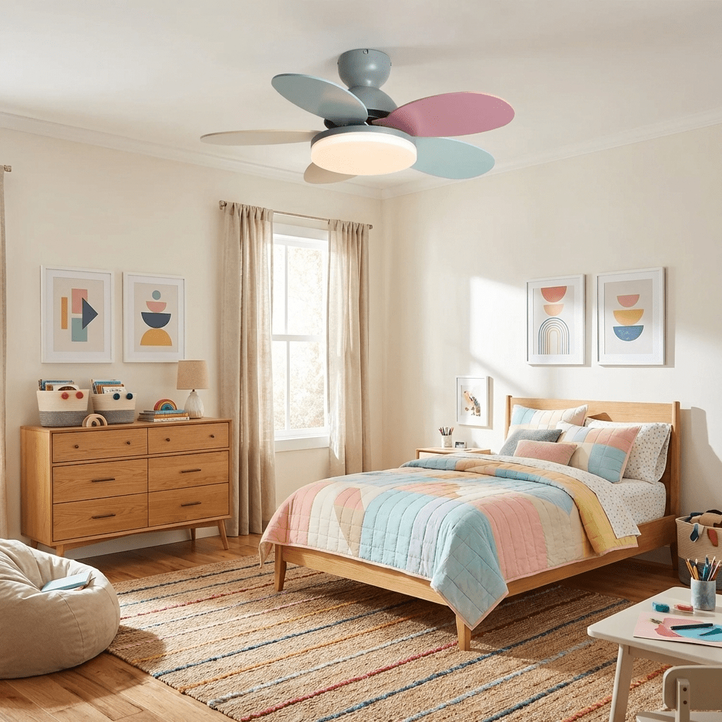 Ceiling Fan with Light and Remote for Bedroom & Living Room – Quiet LED Wood Grain Fan, Modern Low-Profile Open-Plan Ceiling Fan