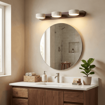 Travertine Wall Sconce for Bedroom & Hallway – Natural Stone LED Wall Light, Warm Dimmable Modern Bathroom Vanity & Living Room Sconce