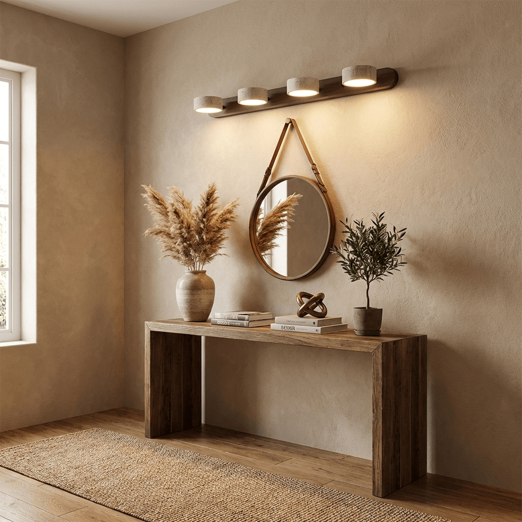 Travertine Wall Sconce for Bedroom & Hallway – Natural Stone LED Wall Light, Warm Dimmable Modern Bathroom Vanity & Living Room Sconce