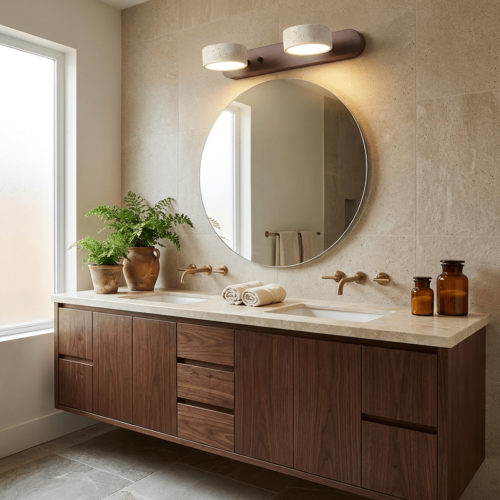 Travertine Wall Sconce for Bedroom & Hallway – Natural Stone LED Wall Light, Warm Dimmable Modern Bathroom Vanity & Living Room Sconce