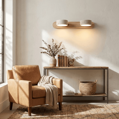 Travertine Wall Sconce for Bedroom & Hallway – Natural Stone LED Wall Light, Warm Dimmable Modern Bathroom Vanity & Living Room Sconce