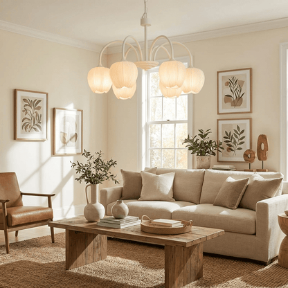 Green Tulip Chandelier for Dining Room & Living Room – Matcha Glass Shade LED Ceiling Light, Modern Floral Entryway Statement Chandelier