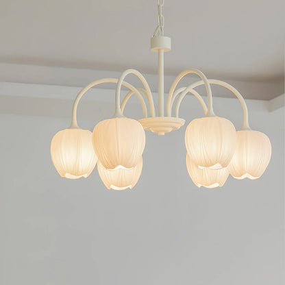 Green Tulip Chandelier for Dining Room & Living Room – Matcha Glass Shade LED Ceiling Light, Modern Floral Entryway Statement Chandelier