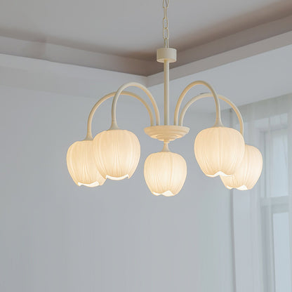 Green Tulip Chandelier for Dining Room & Living Room – Matcha Glass Shade LED Ceiling Light, Modern Floral Entryway Statement Chandelier