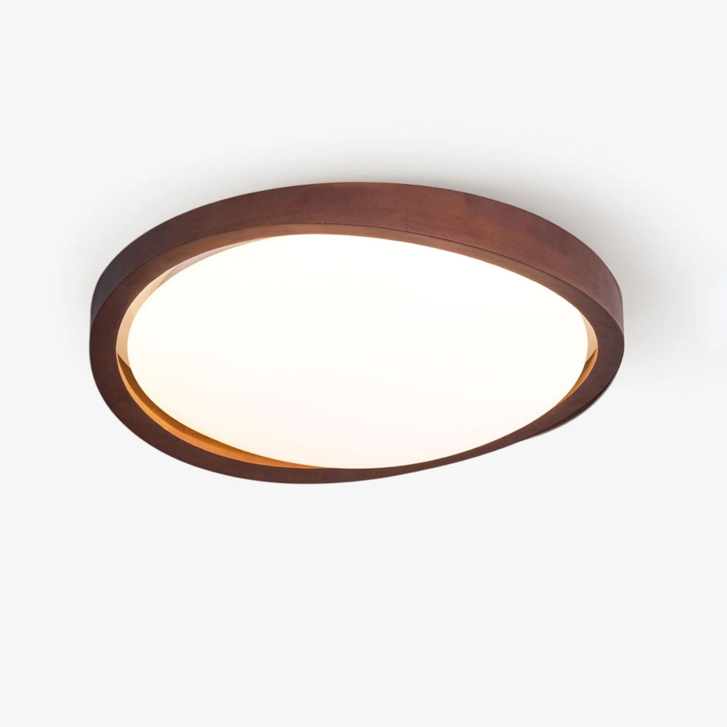 Walnut Ceiling Light for Bedroom & Living Room – Curved Wood Edge LED Flush Mount, Modern Minimalist Hallway & Kitchen Fixture