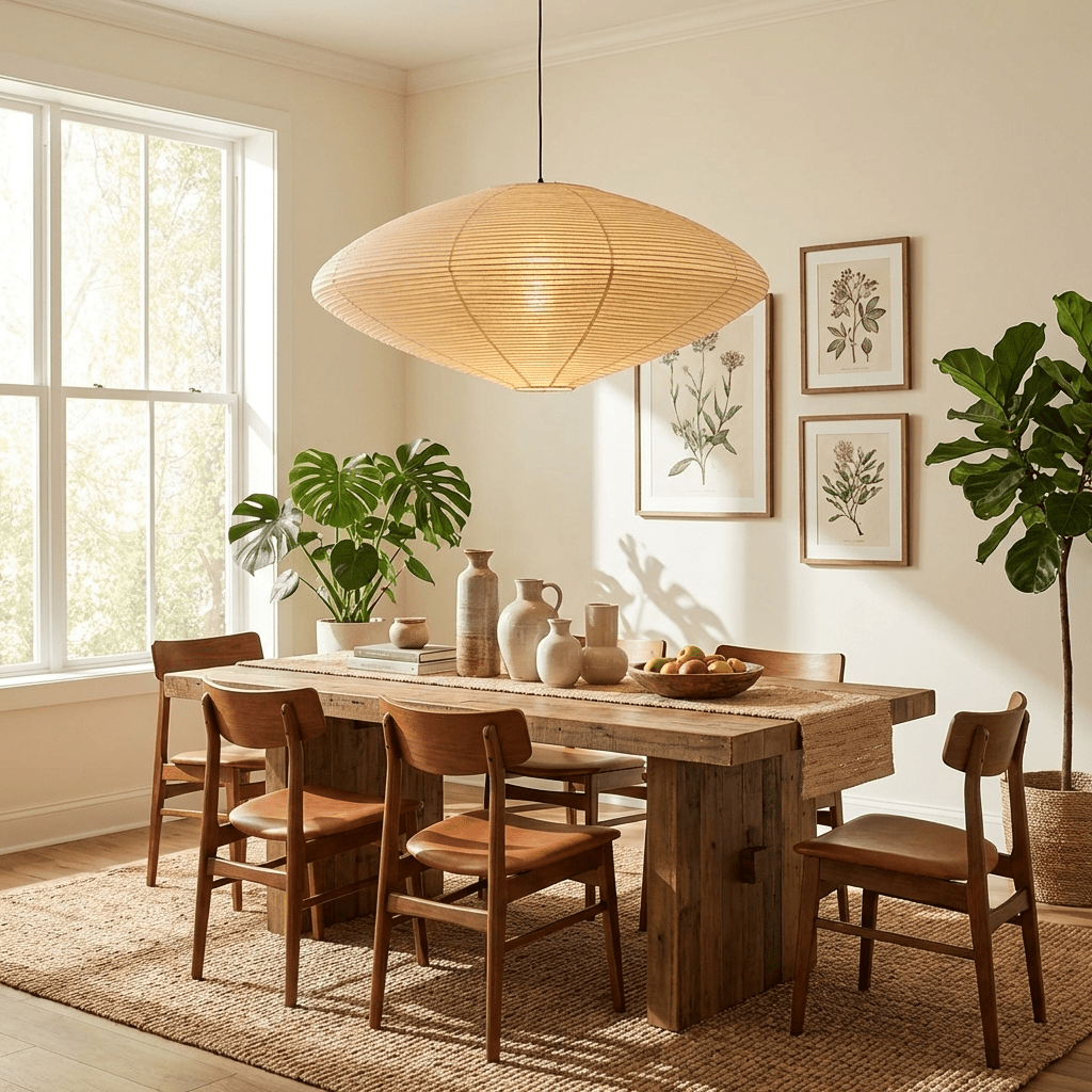 Paper Pendant Light for Dining Room & Bedroom – Japandi Washi Lantern Ceiling Light, Modern Minimalist Living Room Hanging Lamp