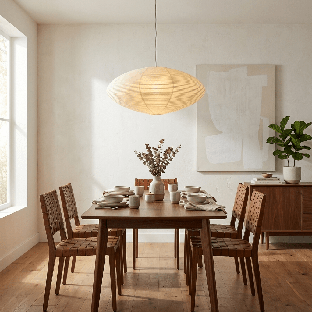 Paper Pendant Light for Dining Room & Bedroom – Japandi Washi Lantern Ceiling Light, Modern Minimalist Living Room Hanging Lamp