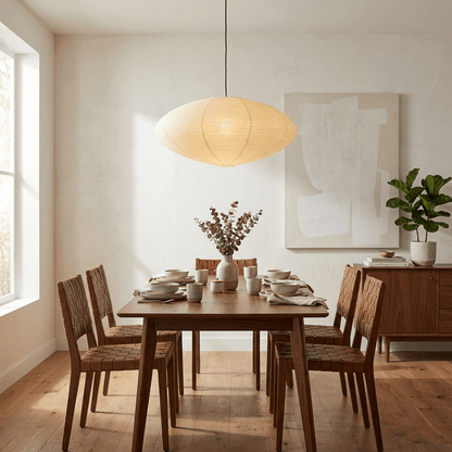 Paper Pendant Light for Dining Room & Bedroom – Japandi Washi Lantern Ceiling Light, Modern Minimalist Living Room Hanging Lamp