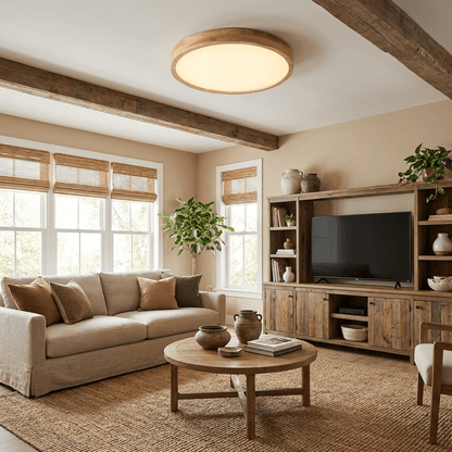 Wood Ceiling Light for Bedroom & Living Room – Geometric LED Flush Mount, Scandinavian Modern Hallway & Kitchen Ceiling Fixture