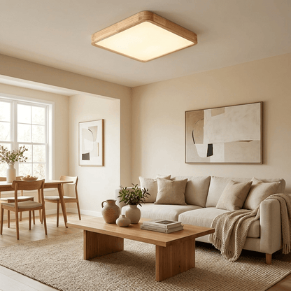 Wood Ceiling Light for Bedroom & Living Room – Geometric LED Flush Mount, Scandinavian Modern Hallway & Kitchen Ceiling Fixture