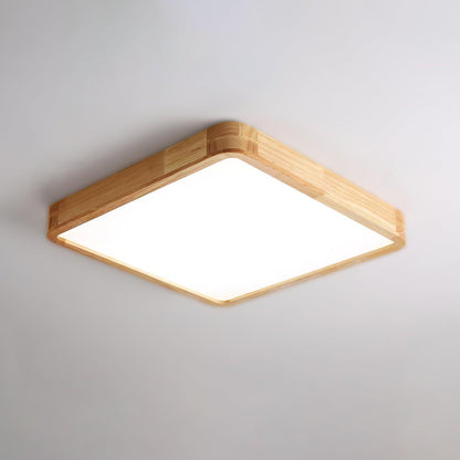 Wood Ceiling Light for Bedroom & Living Room – Geometric LED Flush Mount, Scandinavian Modern Hallway & Kitchen Ceiling Fixture