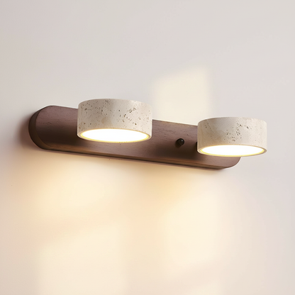 Travertine Duo Wall Light mounted in a warm interior