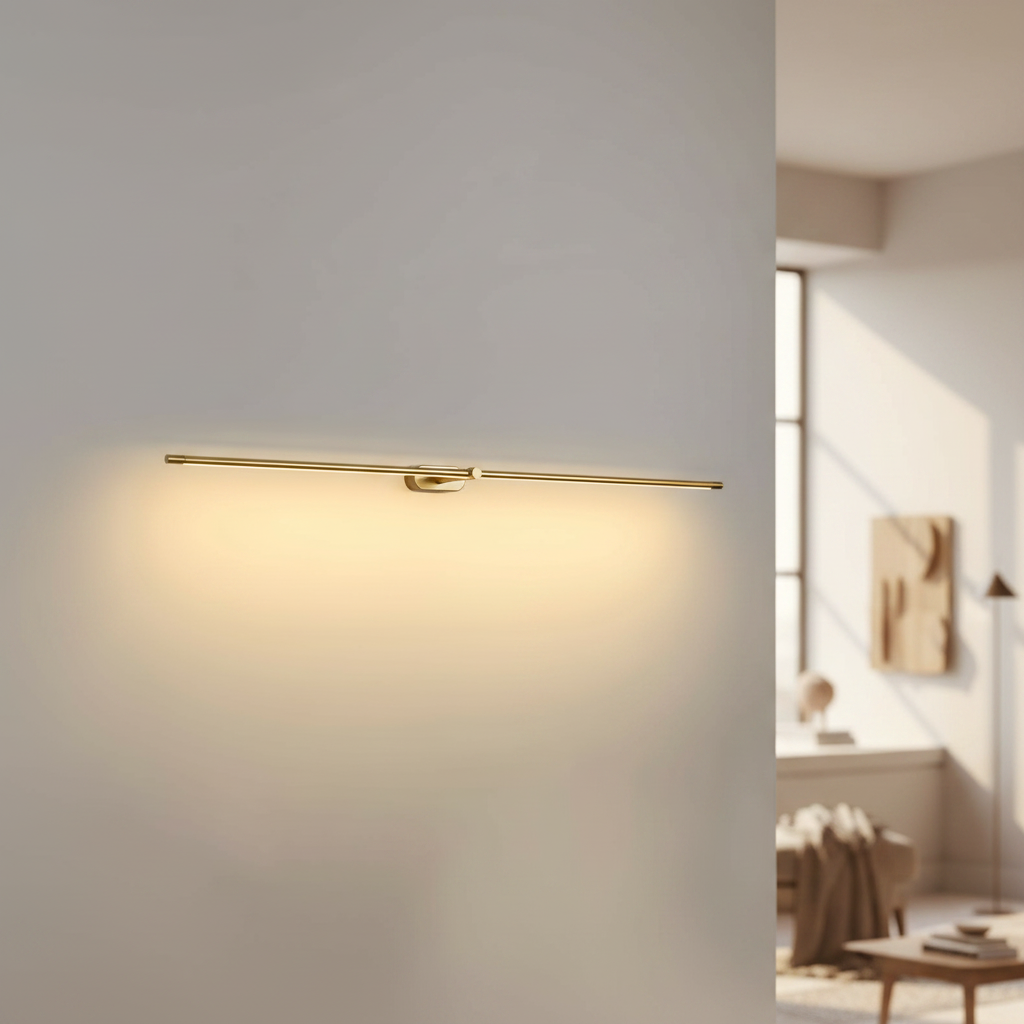 Minimalist Linear Wall Lamp mounted in a warm interior