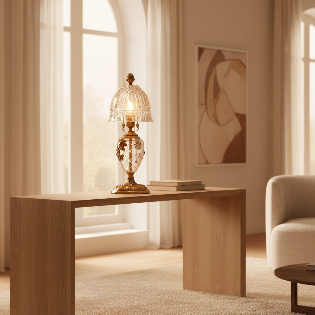 Lucerelle Table Lamp on a console in a warm interior