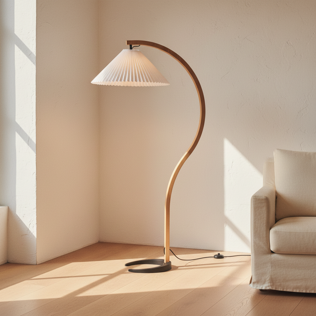 Caprani Bentwood Floor Lamp in a warm modern living room
