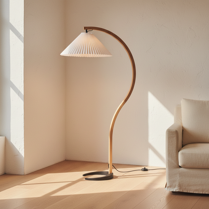 Caprani Bentwood Floor Lamp in a warm modern living room