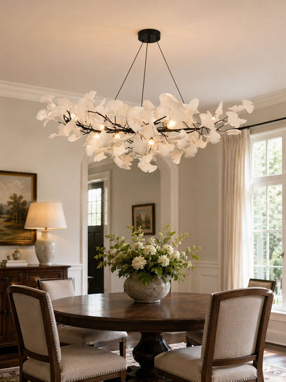 Ginkgo Leaf Chandelier for Dining Room & Living Room – Brass Sculptural LED Statement Chandelier, Modern Foyer & Stairwell Ceiling Light